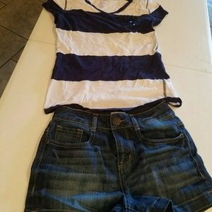 So Jean shorts  size 1 with Justice t-shirt 12 siz